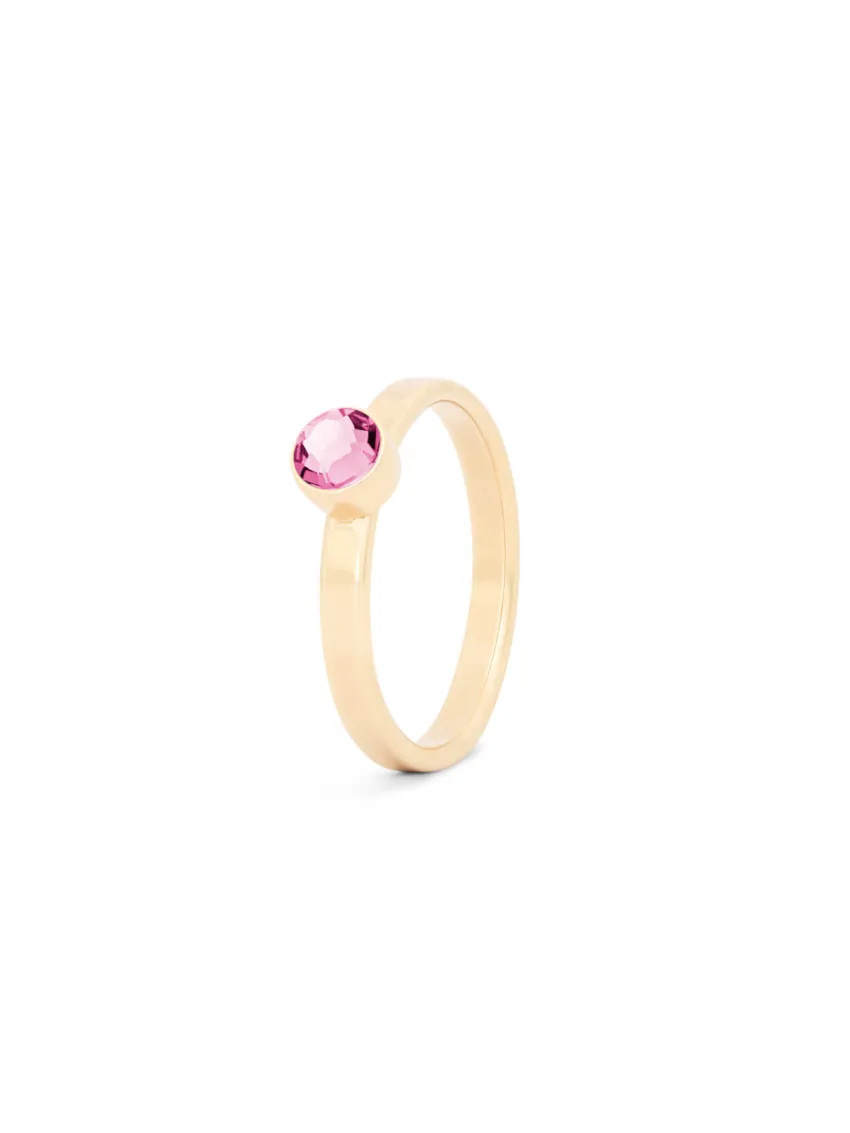 Birthstone ring / assieraad oktober roze toermalijn edelsteen goud tadblu