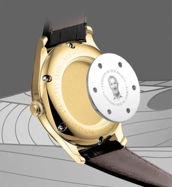 Memoria as urn gedenkhorloge Amare Gold achterkant