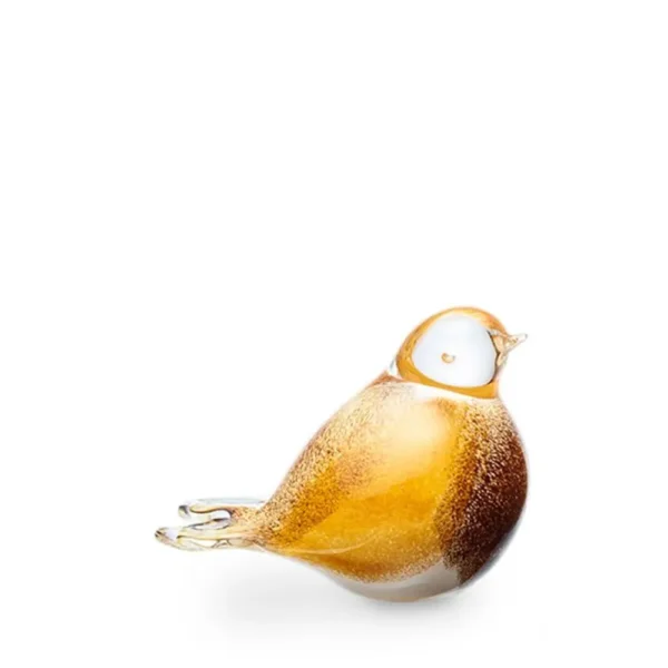 U29BYW Mini urn vogel bruin-geel-wit kristalglas