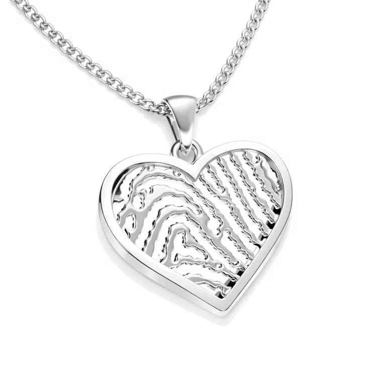 Vingerafdruk sieraad hanger hart zilver