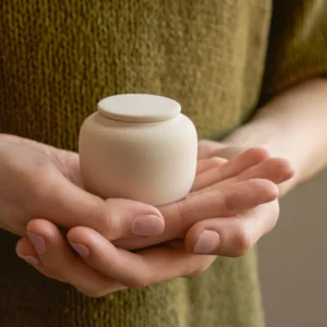 Keramische mini-urn Kora zacht beige engobe formaat