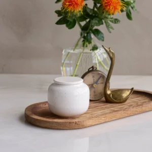 Keramische mini-urn Kora wit gespikkeld keramiek urne