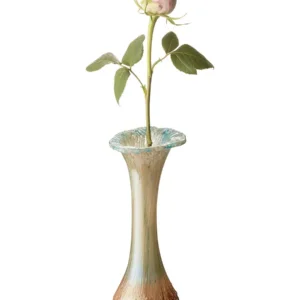 Glazen urn vaasje turquoise-beige kristalglas roos bloem