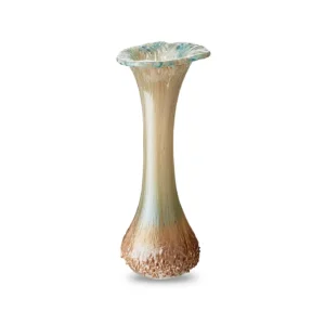 Glazen urn vaasje turquoise-beige kristalglas