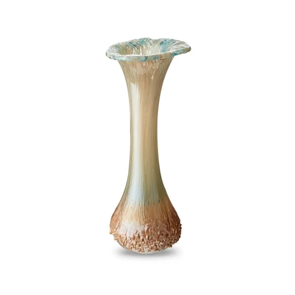 vaas_beige Glazen urn vaasje turquoise-beige kristalglas