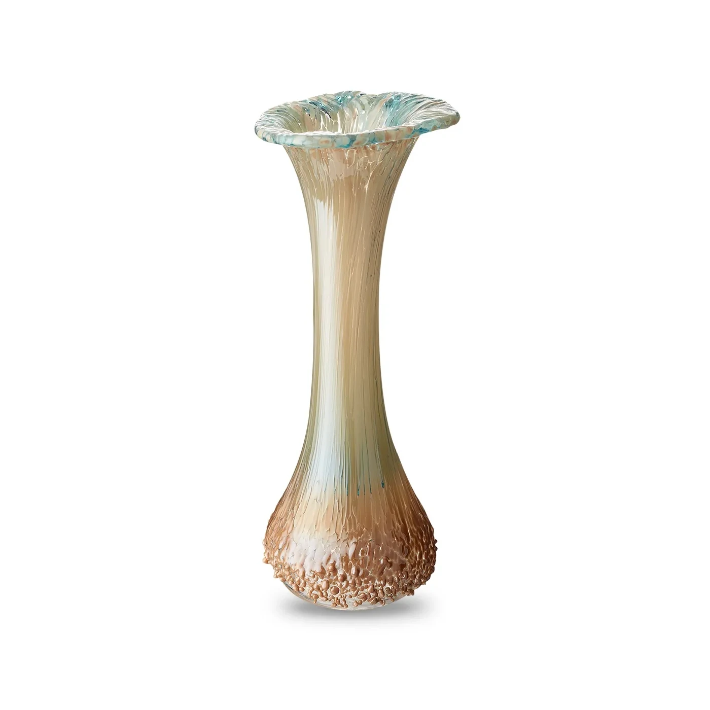 Glazen urn vaasje turquoise-beige kristalglas